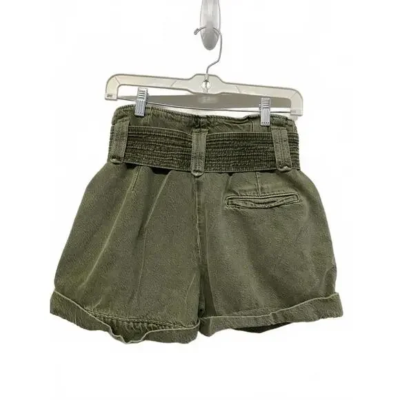 Sézane Olive Green High-Waisted Belted Shorts Size EU 36 28" Waist 100% Cotton - Picture 3 of 6